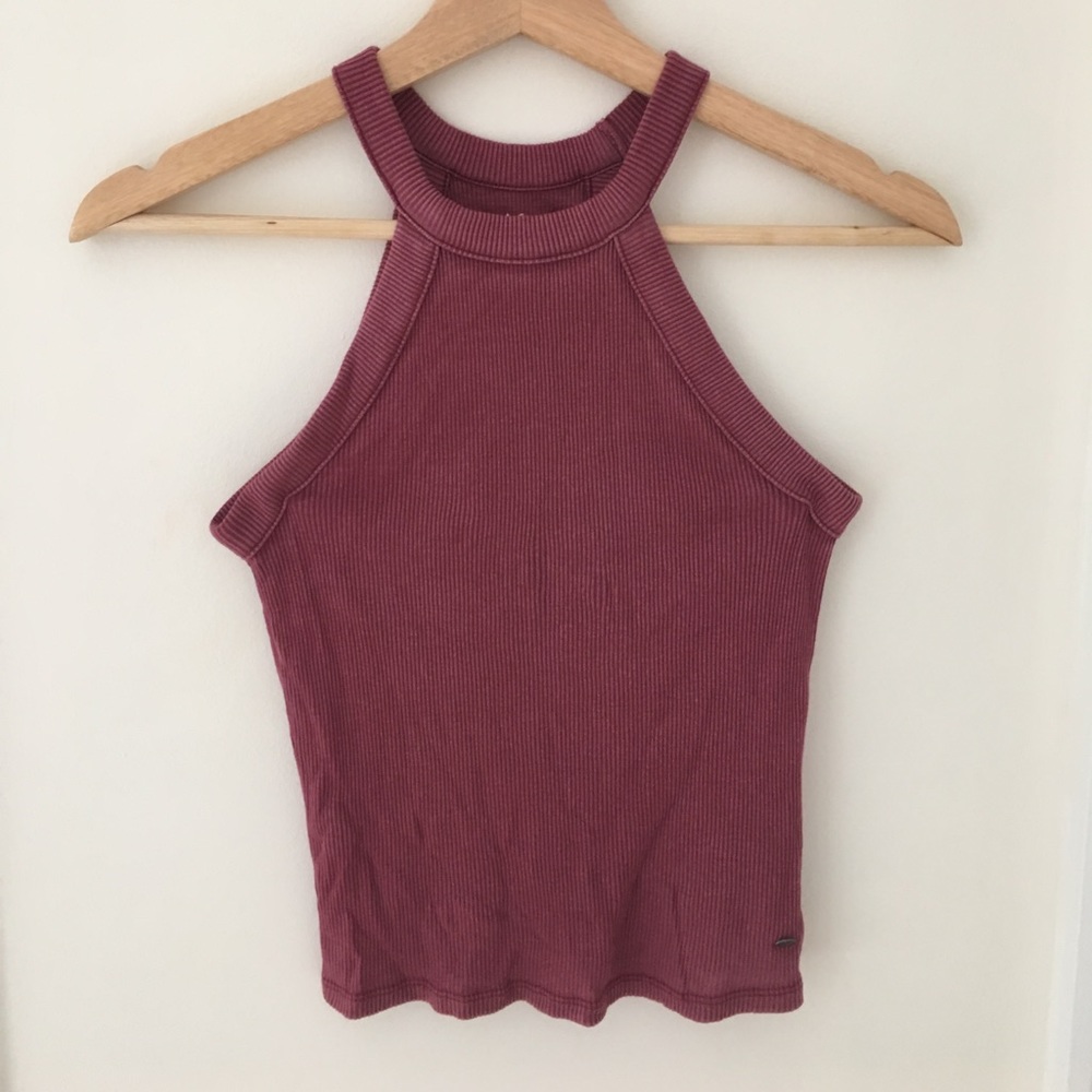 Red/maroon ribbed halter top